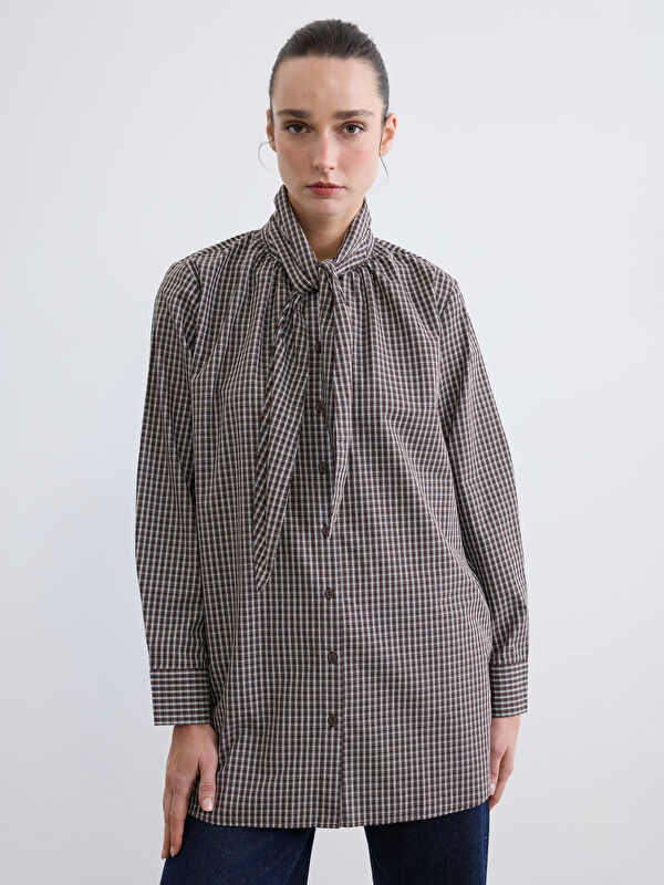LCWAIKIKI Classic Bebe Yaka Ekose Oversize Kadın Gömlek Tunik