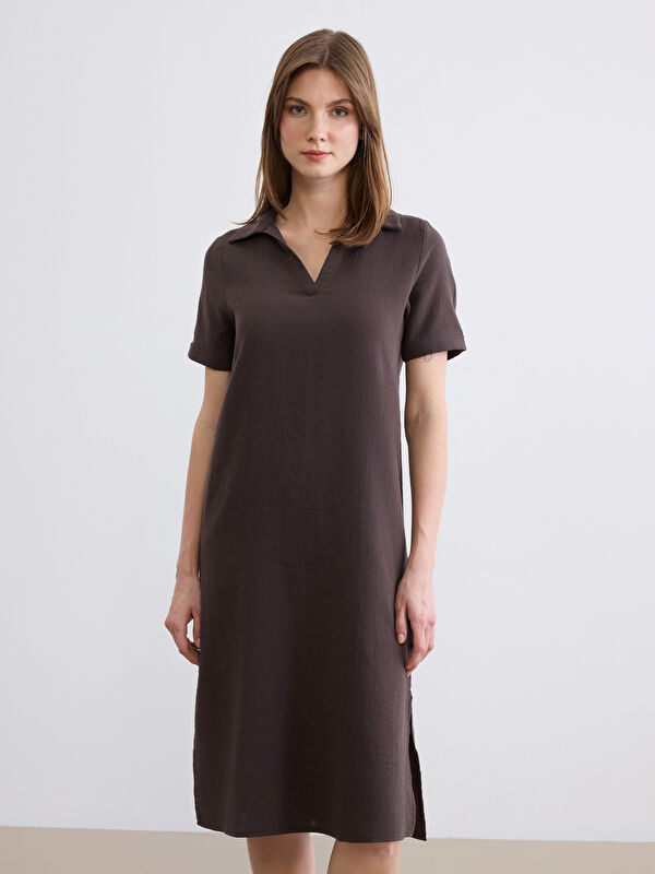 LCW Comfort Polo Yaka Yırtmaçlı Elbise
