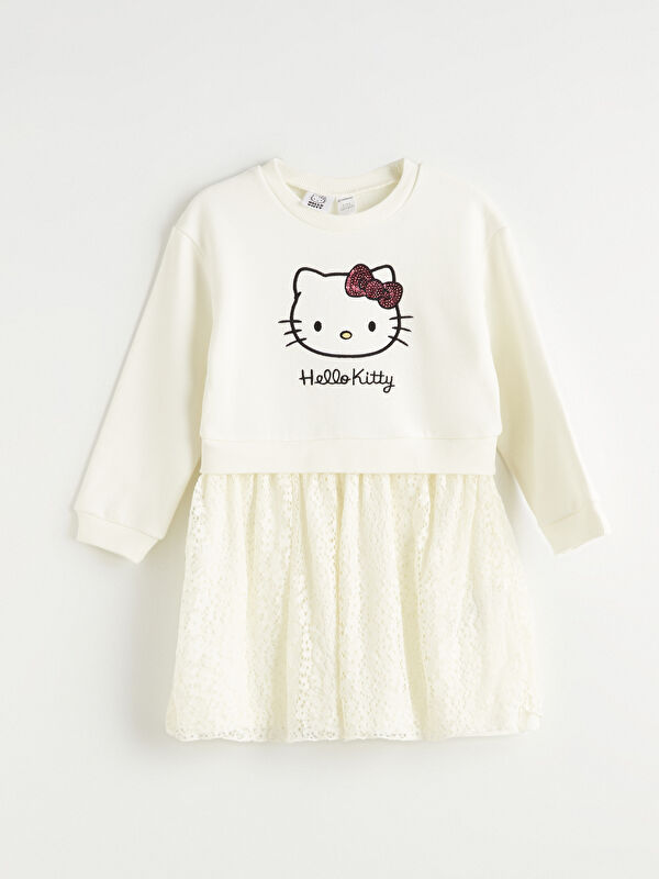 LCW Kids Hello Kitty Baskılı Dantelli Kız Çocuk Elbise	