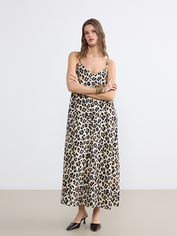 LCW EVERYDAY Leopard Print Strappy A Form Dress