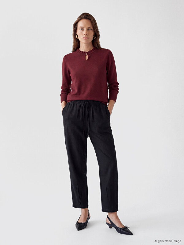 LCW Grace Elastic Waist Linen Blend Women's Trousers