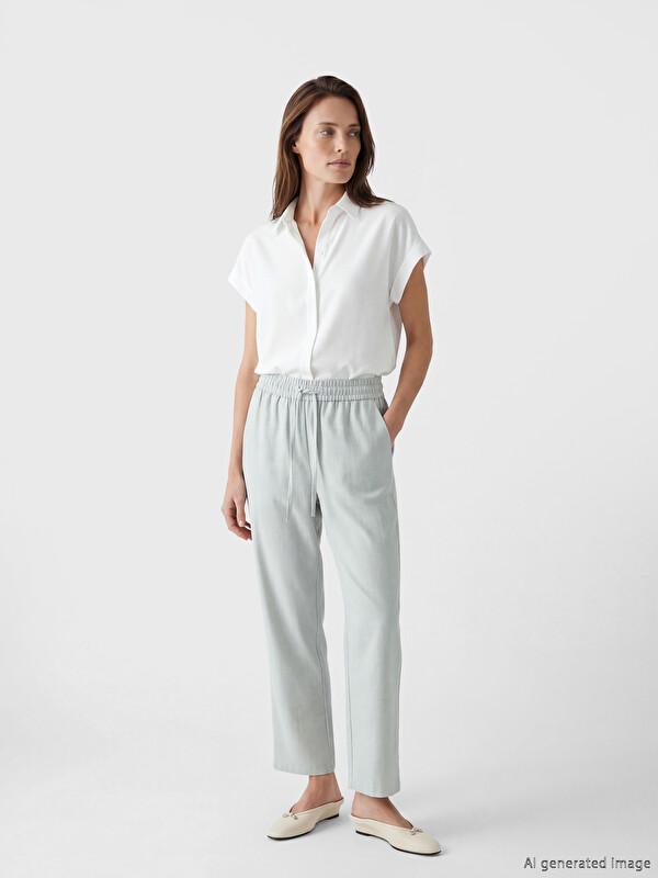 LCW Grace Elastic Waist Linen Blend Women's Trousers
