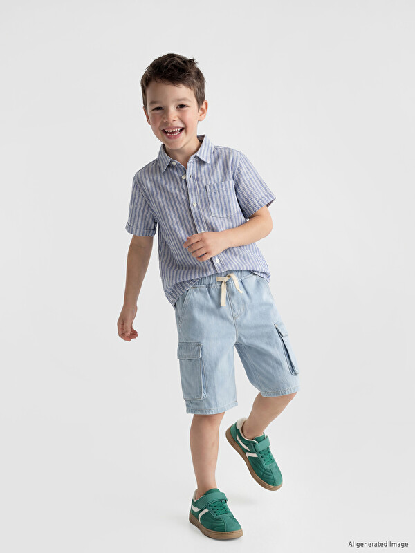 LCW Kids Beli Lastikli Erkek Çocuk Kargo Jean Şort