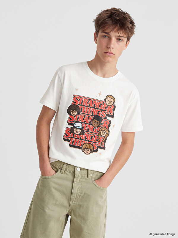 LCW Kids Bisiklet Yaka Stranger Things Baskılı Erkek Çocuk Tişört