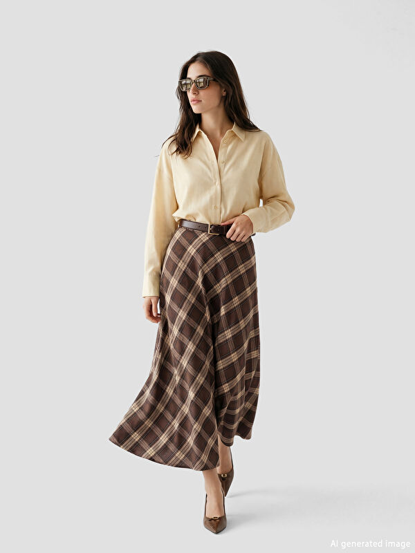 LCW Modest Beli Fermuarlı Ekose A Kesim Etek