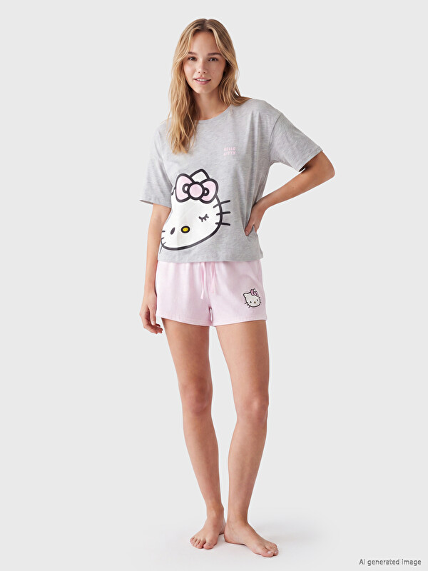 LCW Young Set i shkurtër pizhamash i stampuar Hello Kitty për gra
