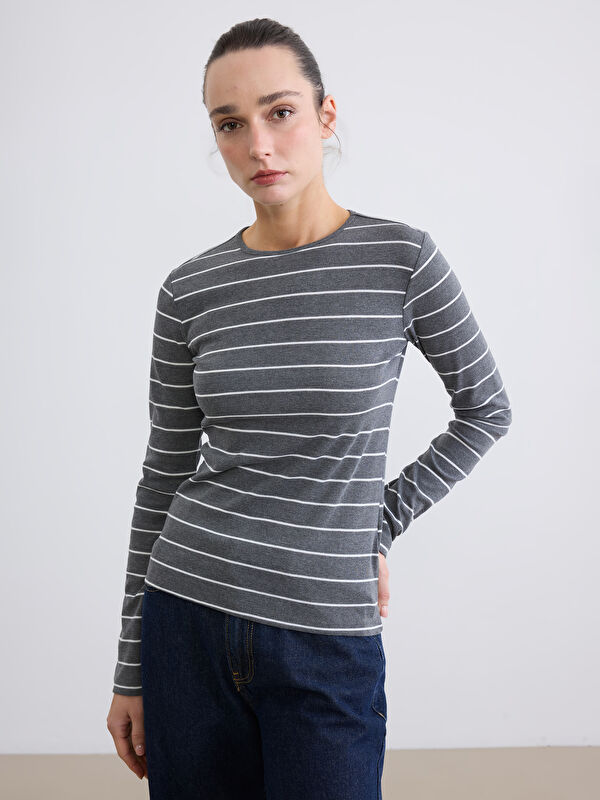 LCWAIKIKI Basic Bisiklet Yaka Çizgili Kadın Body