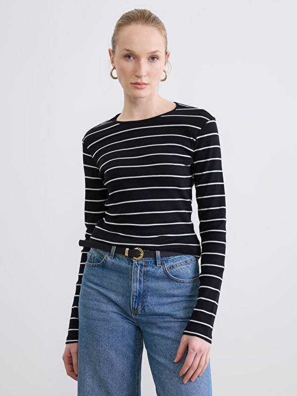 LCWAIKIKI Basic Bisiklet Yaka Çizgili Kadın Body