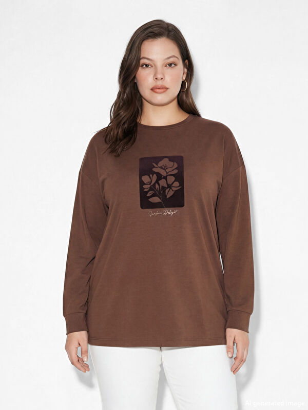 LCWAIKIKI Classic Baskılı Soft Touch Oversize Kadın Sweatshirt Tunik