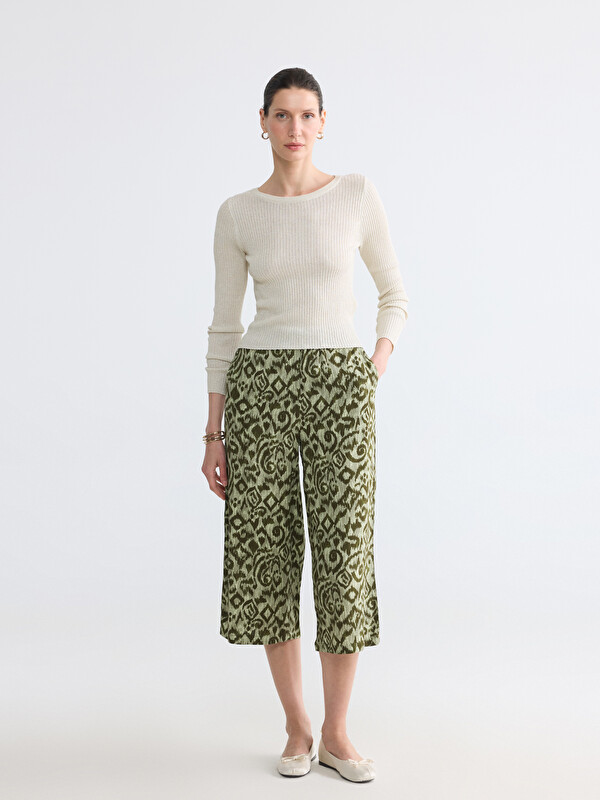 LCW Grace Elastische Taille Gemusterte Damen Caprihose