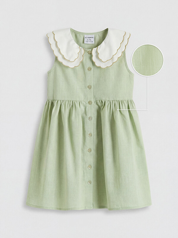 LCW Kids Mädchenkleid mit Peter-Pan-Kragen in Leinenoptik