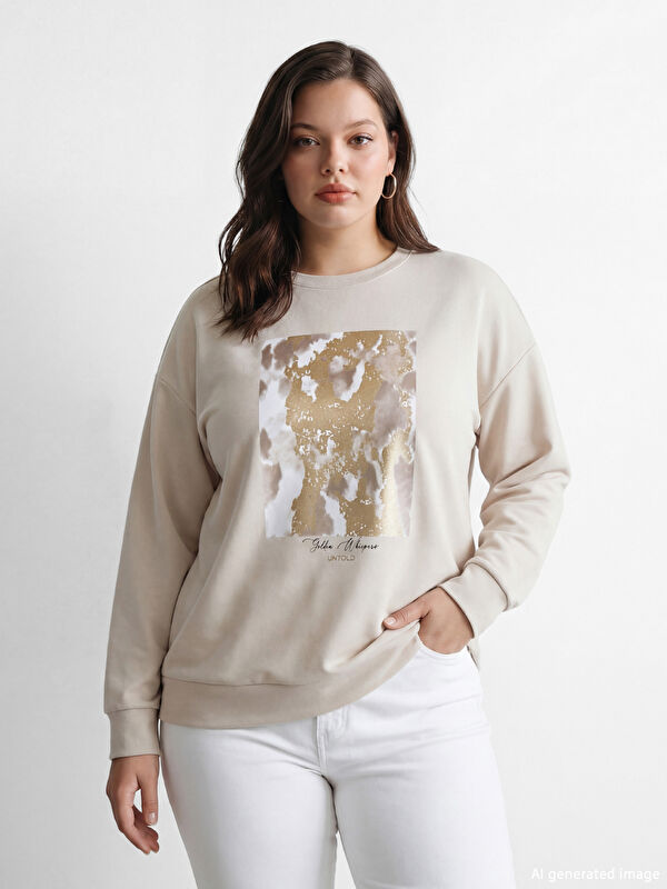 LCWAIKIKI Classic Baskılı Soft Touch Oversize Kadın Sweatshirt Tunik