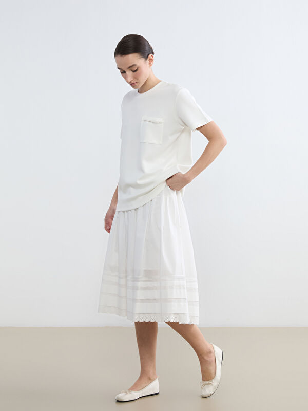 LCW Modest Women's Elastic Waist Flared Skirt