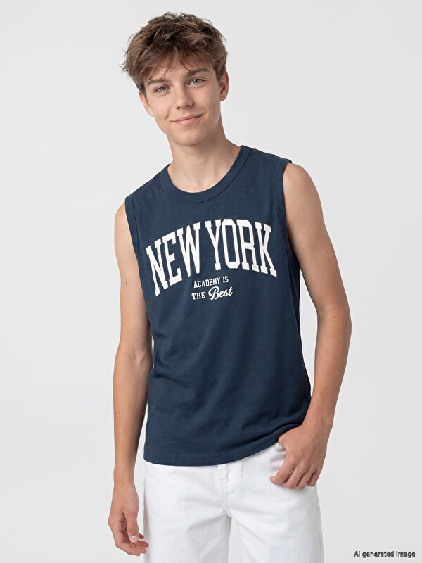 LCW Kids Bisiklet Yaka New York Baskılı Erkek Çocuk Atlet