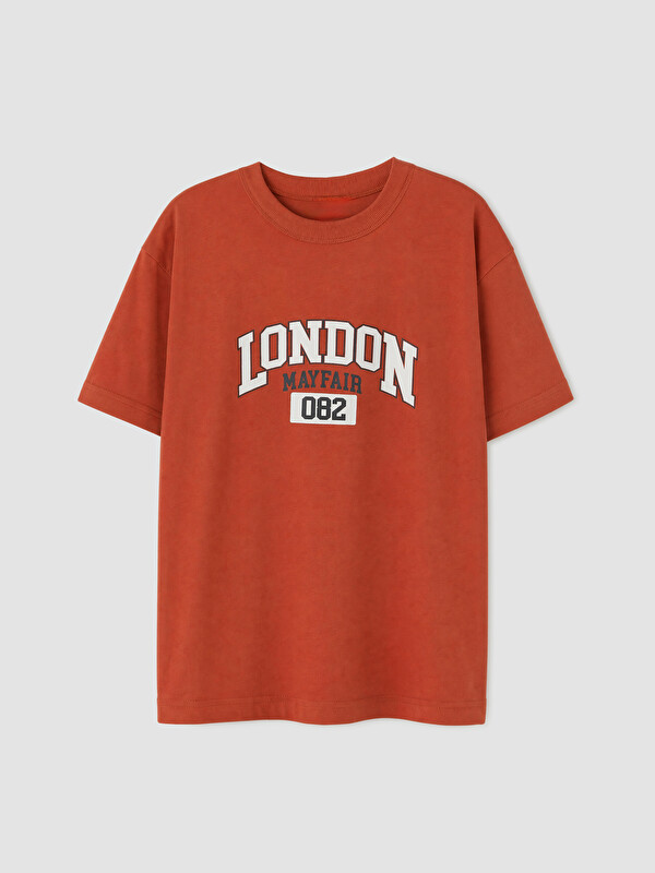 LCW Kids Bisiklet Yaka London Baskılı Erkek Çocuk Tişört