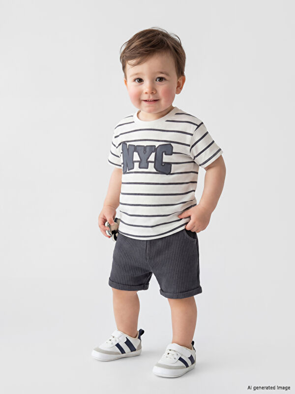 LCW baby NYC Baskılı Erkek Bebek Tişört ve Şort Takım