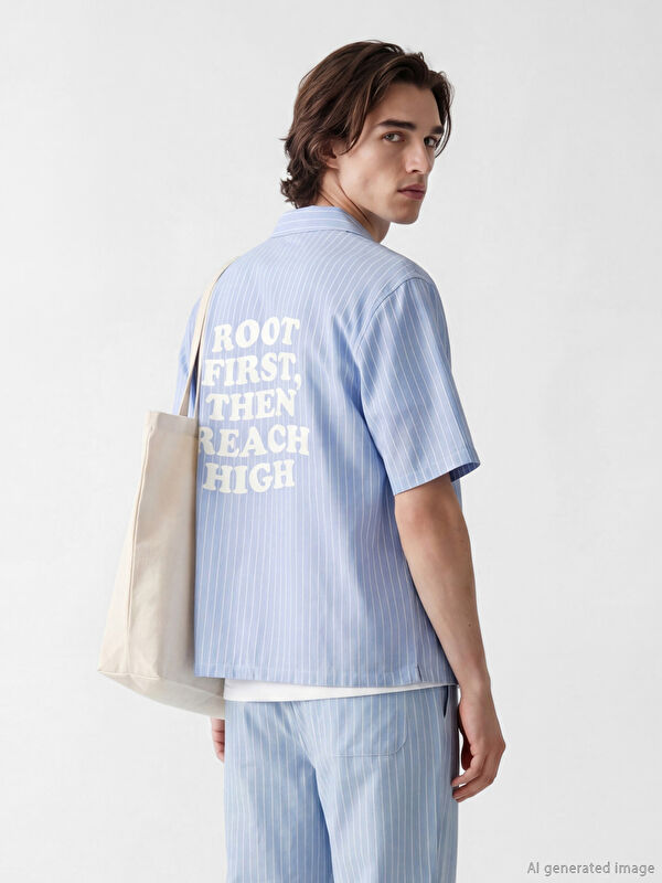 XSIDE Loose Fit Baskılı Keten Görünümlü Erkek Gömlek