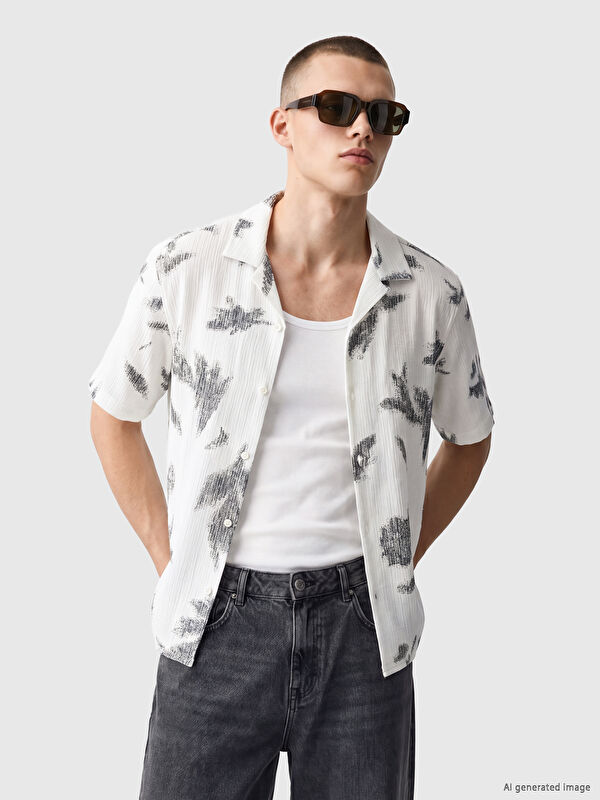 XSIDE Regular Fit Desenli Krinkle Erkek Gömlek