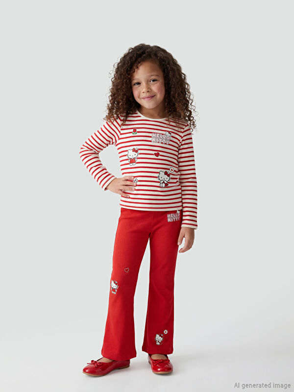 LCW Kids Hello Kitty Baskılı Kız Çocuk İspanyol Paça Fitilli Tayt