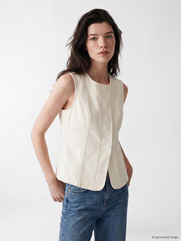 LCW Comfort Bisiklet Yaka Kadın Jean Yelek