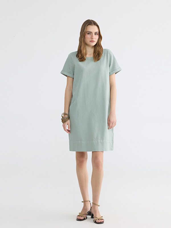 LCW EVERYDAY Crew Neck Denim Dress