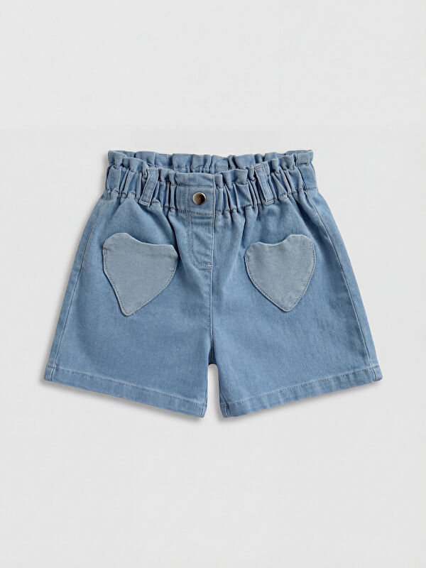 LCW Kids Heart Pocket Elastic Waist Girls' Denim Shorts