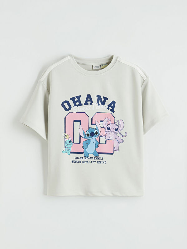 LCW Kids Stitch ve Angel Baskılı Kız Çocuk Soft Touch Tişört