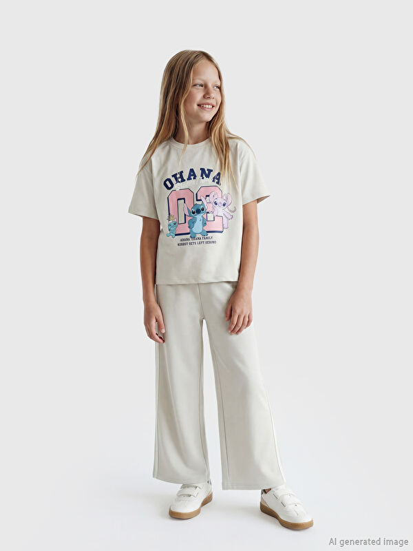 LCW Kids Stitch ve Angel Baskılı Kız Çocuk Tişört ve Eşofman Altı