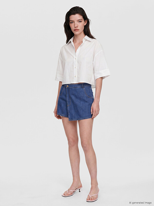 LCW Comfort High Waisted Women's Denim Shorts Skirt