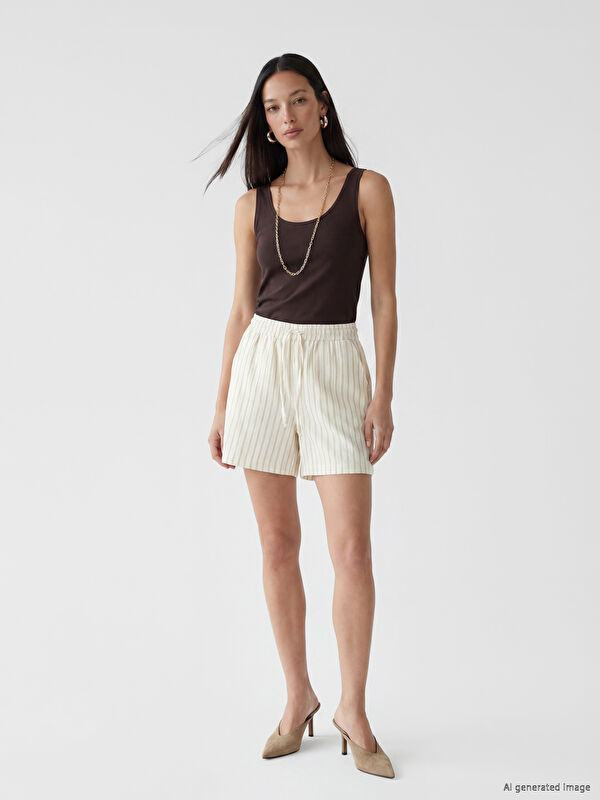 LCW EVERYDAY Elastic Waist Striped Women's Muslin Shorts
