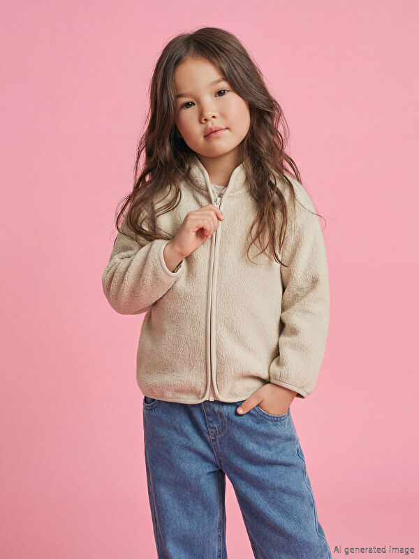 LCW Kids Bisiklet Yaka Kız Çocuk Fermuarlı Sweatshirt