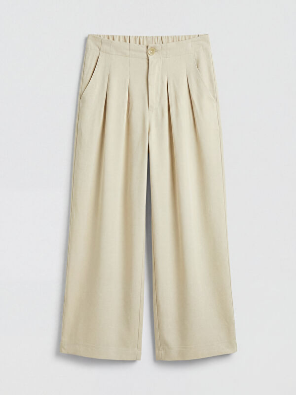 LC WAIKIKI Wideleg Pileli Kız Çocuk Gabardin Pantolon