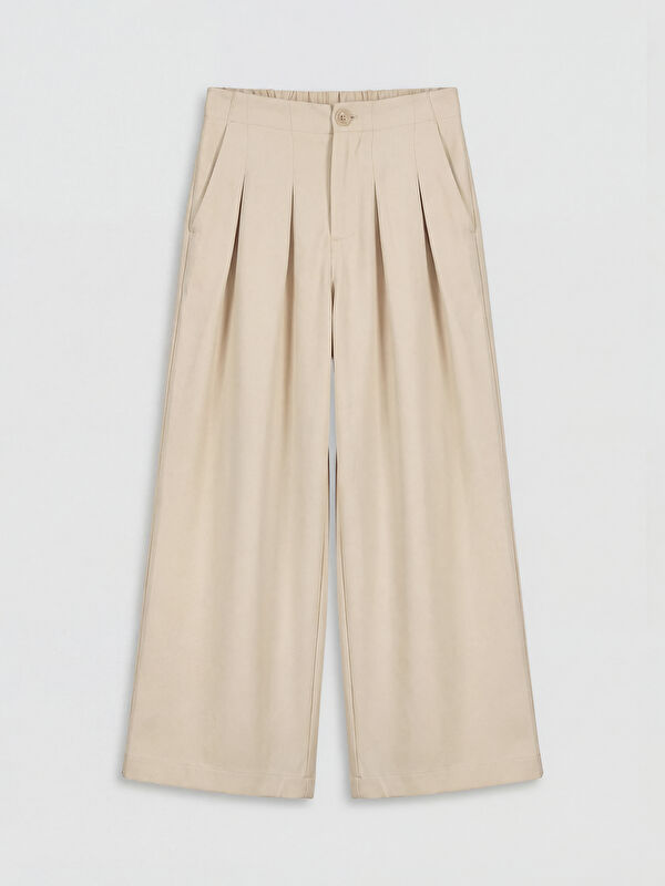 LC WAIKIKI Wideleg Pileli Kız Çocuk Gabardin Pantolon