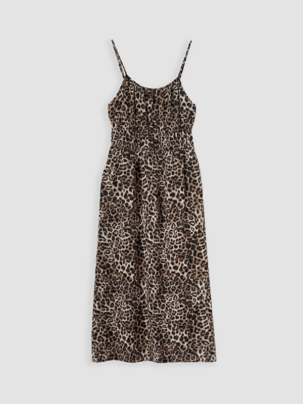 LCWAIKIKI Classic Kare Yaka Leopar Desenli İp Askılı Elbise