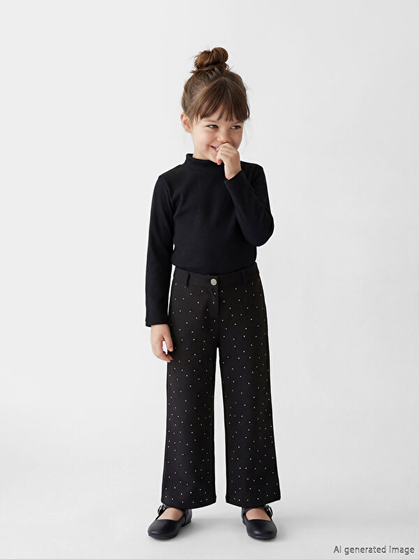 LCW Kids Beli Lastikli Taşlı Kız Çocuk Pantolon