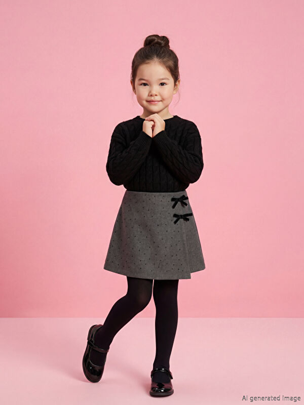 LCW Kids Fiyonklu Taşlı Kız Çocuk Şort Etek ve Külotlu Çorap