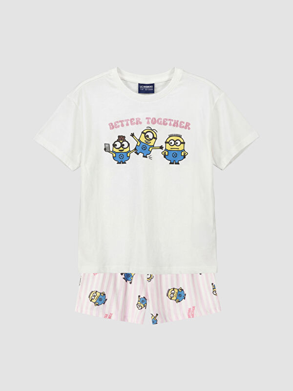 LCW Kids Minions Baskılı Kız Çocuk Şortlu Pijama Takım
