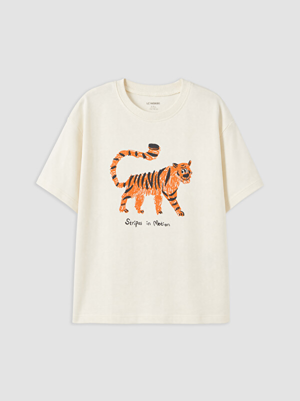 LCW Kids Bisiklet Yaka Baskılı Erkek Çocuk Tişört