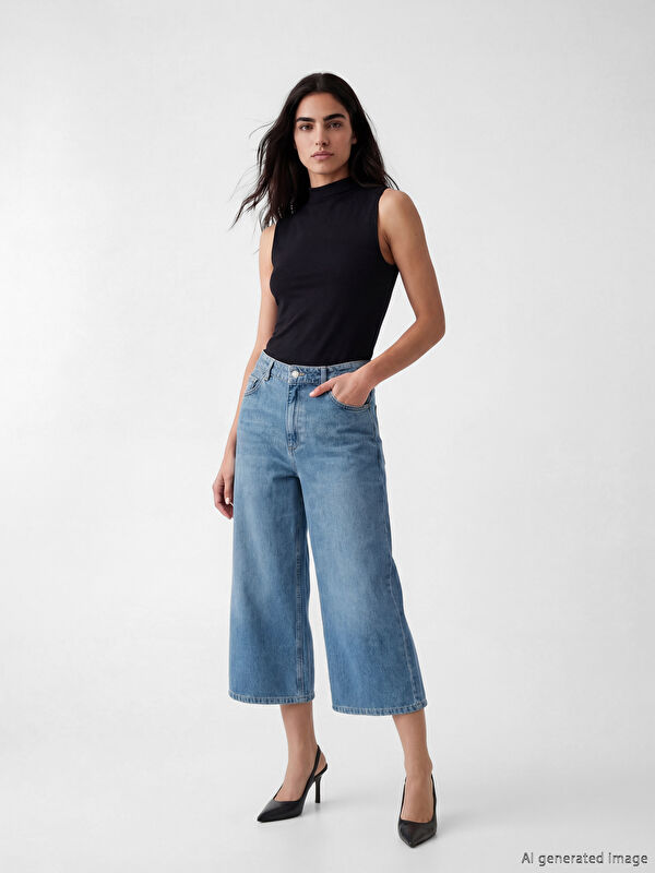 LCW Jeans Yüksek Bel Bermuda Fit Kadın Jean Şortolon