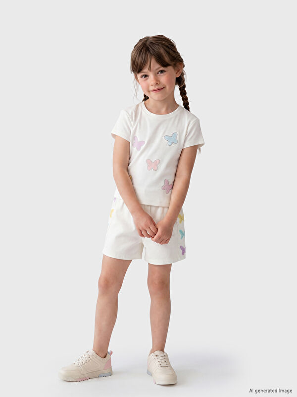 LCW Kids Kelebek Nakışlı Kız Çocuk Şort