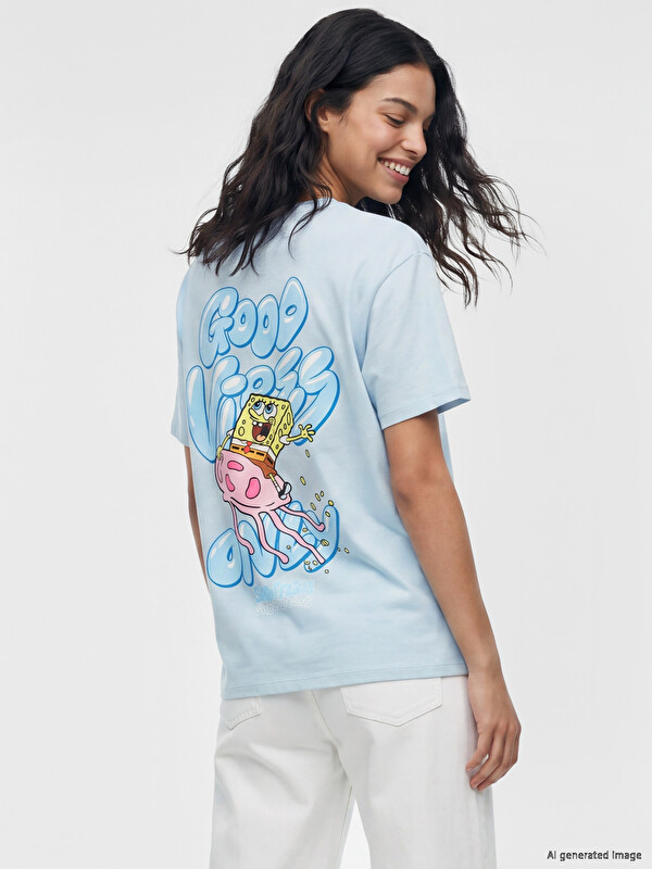 XSIDE T-shirt pambuku 100% e stampuar SpongeBob për gra