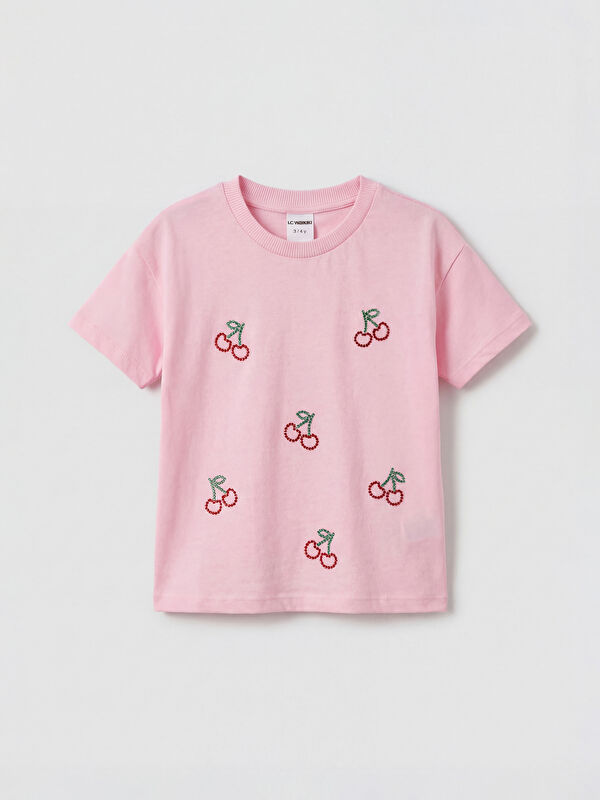 LCW Kids Crew Neck Embroidered Girls' T-Shirt