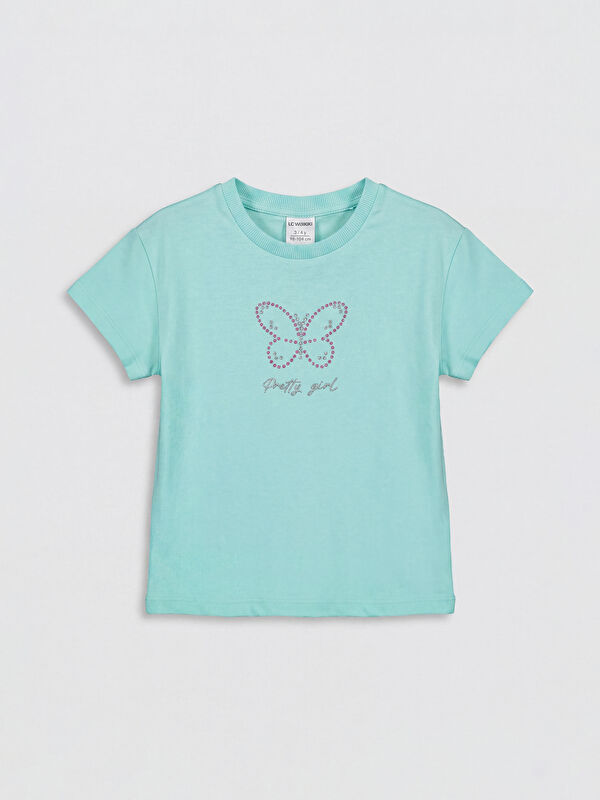 LCW baby Crew Neck Butterfly Printed Girls' T-Shirt
