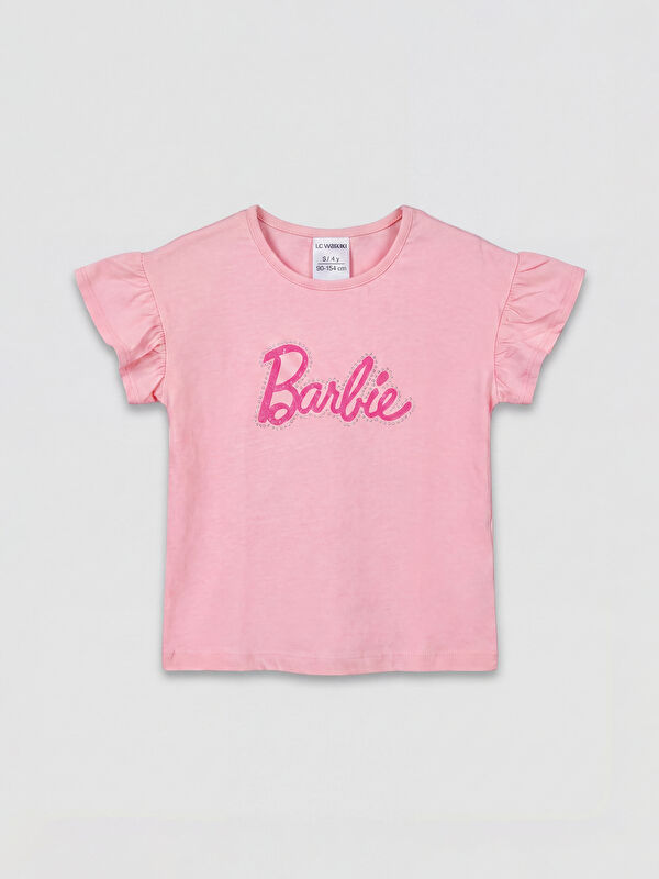 LCW Kids Barbie Printed Ruffled Girls' T-Shirt