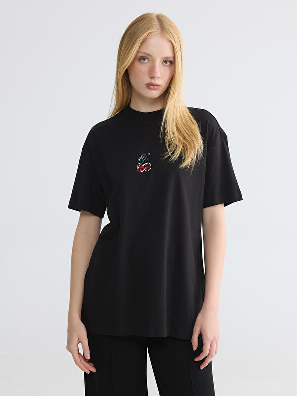 LCW Modest Embroidered 100% Cotton Women's T-Shirt