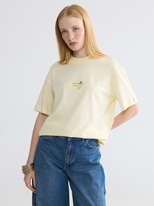 LCW Modest Embroidered 100% Cotton Women's T-Shirt