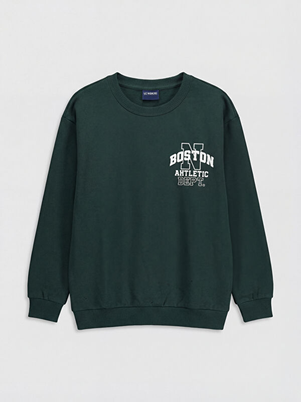 LCW Kids Crew Neck Boston Printed Boys' Thick Sweatshirt