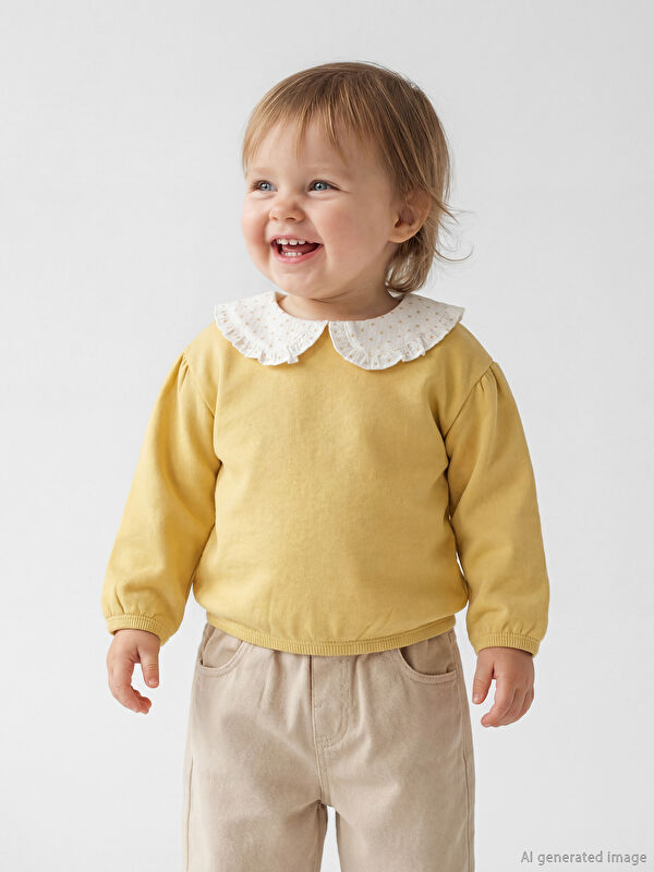 LCW baby Bebe Yaka Kız Bebek Sweatshirt