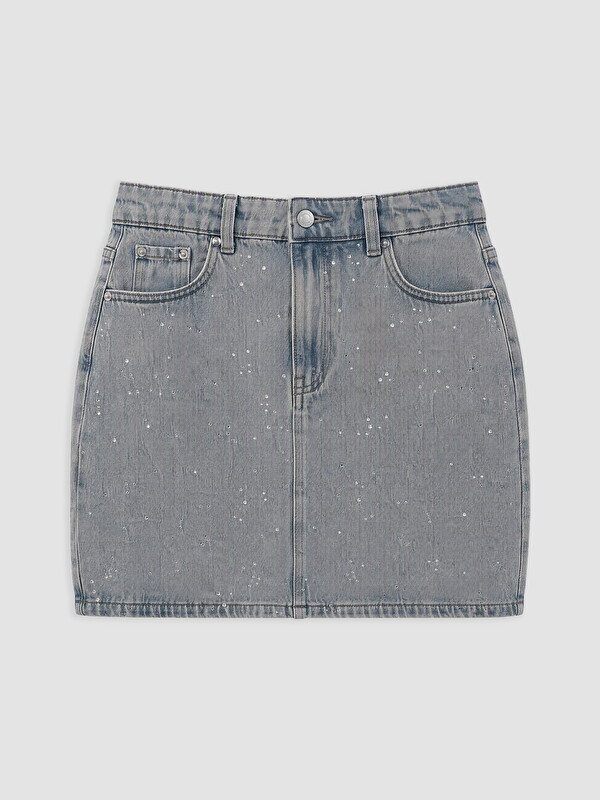 XSIDE Stone Embellished Denim Mini Skirt