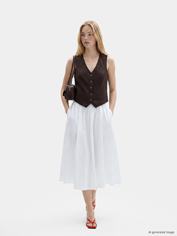 XSIDE Elastic Waist Poplin Flared Skirt